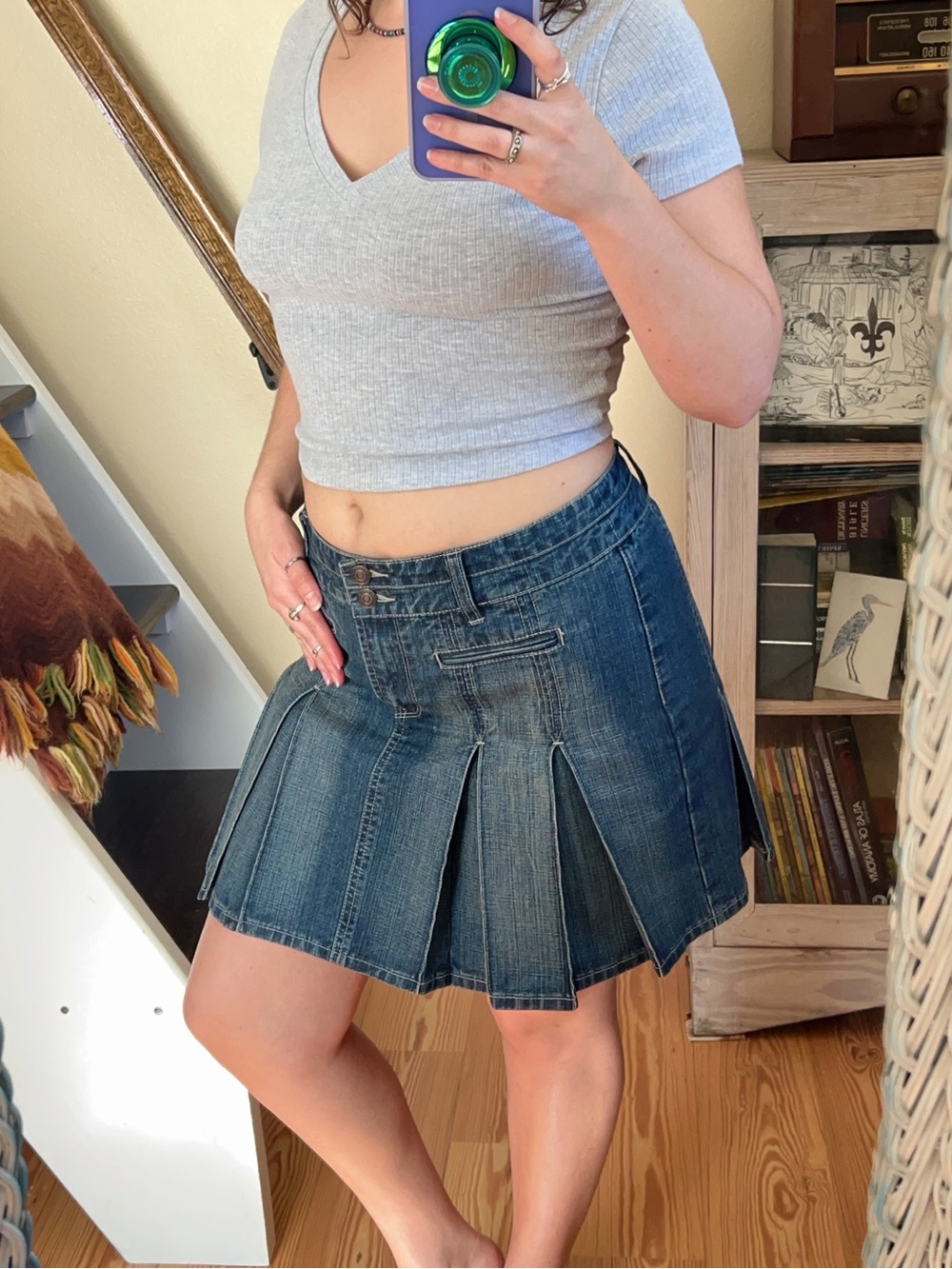 Vintage Y2K Next Jeans Faded Dark Wash Pleated Denim Mini Skirt Low rise Size 12